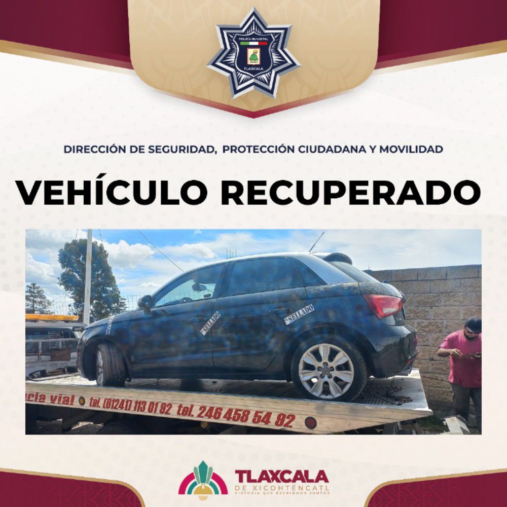 Policía Municipal de Tlaxcala recupera vehículo con reporte de robo en Atlahapa